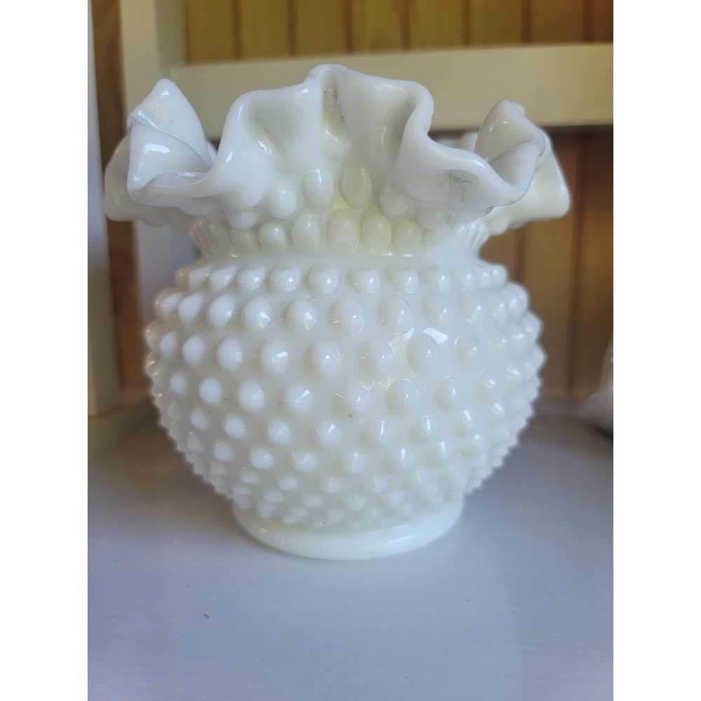Hobnail Milk Glass Vase Ruffled Edge Bud Vase Vintage Decor
